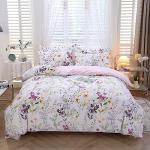 URBONUR Floral Duvet Cover Set Twin Size 3-Pieces Egyptian Cotton Percale Weave Garden Chic Flowers Comforter Bedding Set, Soft and Breathable Duvet Covers with Button Closure