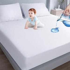 Waterproof Mattress Protector King Size,Mattress Cover Protector, Smooth Top Mattress Protector for Kids, Breathable Skin Friendly and Noiseless Fitted Sheet,King Size,Polyester