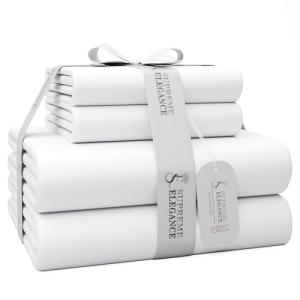 1200 Thread Count Queen Size Sheets Set White, Ultra Soft Cotton Rich Easy Care Sateen Sheets, Moisture Wicking Bed Sheet with Deep Pocket (1 Flat Sheet, 1 Fitted Sheet & 2 Pillowcases)