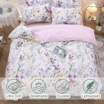 URBONUR Floral Duvet Cover Set Twin Size 3-Pieces Egyptian Cotton Percale Weave Garden Chic Flowers Comforter Bedding Set, Soft and Breathable Duvet Covers with Button Closure
