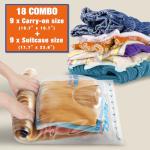 18 Compression Bags for Travel Essentials, Vacuum Packing Space Saver Bags for Cruise Accessories (18-Travel)