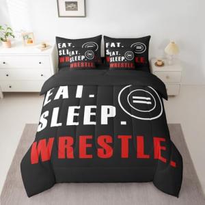 Feelyou Wrestle Comforter Set 7 Piece Full Size Sports Theme Bedding Set for Kids Boys Girls Teens Room Wrestling Decor Bed in A Bag Soft Boys Bed Set with Sheets, Pillowcases, Pillow Covers