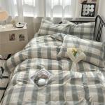 Green Plaid Duvet Cover Queen Soft Cotton Grid Plaid Bedding Set 3 Pieces Checkered Gingham Comforter Cover for Men Boys Modern Bedding Set Simple Plaid Comforter Cover with Zipper Closure 4 Ties