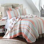 Levtex Home Brighton Coral Twin Cotton Quilt Set Stripe Coastal