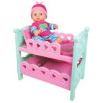Lissi: 12" Doll Set: Bunk Bed & highchair - Pink, Green, Blue - 3pc Baby Doll Feeding & Sleep Toy Playset, Heart & Bird Outfit, Kids & Toddlers 2+