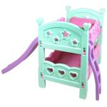 Lissi: 12" Doll Set: Bunk Bed & highchair - Pink, Green, Blue - 3pc Baby Doll Feeding & Sleep Toy Playset, Heart & Bird Outfit, Kids & Toddlers 2+