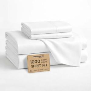 SGI bedding 1000 Thread Count Sheet Set King - 100% Egyptian Cotton Sheets – 18" Luxury Deep Pocket Bedding - Soft, Breathable & Premium - Hotel Sheets -White