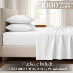SGI bedding 1000 Thread Count Sheet Set King - 100% Egyptian Cotton Sheets – 18" Luxury Deep Pocket Bedding - Soft, Breathable & Premium - Hotel Sheets -White