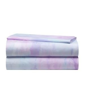 Heritage Kids 3-Piece Twin Sheet Set,Purple Watercolor Tie-Dye Design,Includes Fitted Sheet, Flat Sheet & Pillowcase,Soft Microfiber Bedding for Girls & Teens