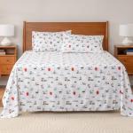 Berkshire Blanket Peanuts® Kids Sheet Set, Full Size - 4 Pieces, Peanuts® Sleeping Colorized Sheet Scale White, Cute Character Snoopy Printed Soft Microfiber Bed Sheets