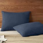 PHF 100% Cotton Waffle Pillow Shams Standard Size, 2 Pack 20" x 26" Soft Skin-Friendly and Breathable Pillowcases, No Filling, Aesthetic Woven Waffle Weave Pillow Covers for Bed, Dark Navy