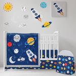 Rtteri 4 Pieces Baby Crib Bedding Set, Nursery Bedding Standard Size Soft Baby Bedding Set Including Crib Skirt, Blanket, Sheet and Diaper Stacker for Girls and Boys(Space)