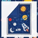 Rtteri 4 Pieces Baby Crib Bedding Set, Nursery Bedding Standard Size Soft Baby Bedding Set Including Crib Skirt, Blanket, Sheet and Diaper Stacker for Girls and Boys(Space)