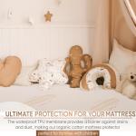 Waterproof Organic Mattress Protector Twin Size – Soft OCS Certified Organic Cotton Surface – Noiseless & Breathable 250 GSM Pad Cover – Deep Pocket Fitted Design