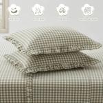 KKJIAF 2 Pcs Plaid Ruffle Pillow Case Standard Size, Cotton Gingham Ruffled Euro Sham Pillow Covers 20x26 Inch, Linen Feel Plaid Bed Pillow Shams with Envelope Closure for Sofa Bed (Sage Green Plaid)
