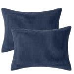 PHF 100% Cotton Waffle Pillow Shams Standard Size, 2 Pack 20" x 26" Soft Skin-Friendly and Breathable Pillowcases, No Filling, Aesthetic Woven Waffle Weave Pillow Covers for Bed, Dark Navy