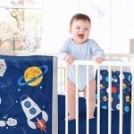Rtteri 4 Pieces Baby Crib Bedding Set, Nursery Bedding Standard Size Soft Baby Bedding Set Including Crib Skirt, Blanket, Sheet and Diaper Stacker for Girls and Boys(Space)