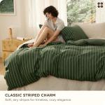 Bedsure Striped Duvet Cover Queen Size,100% Washed Cotton Duvet Cover Linen Like Textured, Classic Striped Pattern Enhances Bedroom Comfort and Style, Stripes Olive Green, 90"x90"