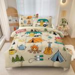 SIRDO 5 Pcs Camping Decor Comforter Set Twin Size for Kids Teen Boys and Girls Room Decor, Camper Accessories for Travel Trailers Themed Bedding Bed in A Bag