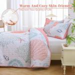 Heymybed Coastal Quilt Set Queen Size Beach Coverlet Pink Starfish Coral Seashell Bedspread Ocean Beach Themed Bed Cover Microfiber Soft Lightweight Bedding Sets for All Seasons (96"×90")