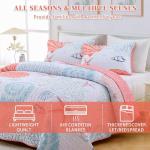 Heymybed Coastal Quilt Set Queen Size Beach Coverlet Pink Starfish Coral Seashell Bedspread Ocean Beach Themed Bed Cover Microfiber Soft Lightweight Bedding Sets for All Seasons (96"×90")