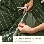 Bedsure Striped Duvet Cover Queen Size,100% Washed Cotton Duvet Cover Linen Like Textured, Classic Striped Pattern Enhances Bedroom Comfort and Style, Stripes Olive Green, 90"x90"