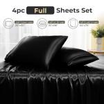 Sasttie Satin Sheets Full - 4 Pieces Luxury Soft Black Silky Bed Sheets Set with Pillowcases - Smooth Silk-Like Satin Fabric, Reinforced 14 Inches Pocket, Oeko-Tex Certified