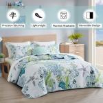 Tritard 3 Piece Coastal Beach Quilt Set Full/Queen Size Ocean Beach Themed Bedding Set Microfiber Lightweight Bedspread Coverlet with 2 Shams Starfish Coral Bed Covers for All Season, 90''x96''
