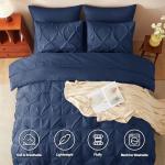 CozyLux King Size Comforter Set Navy Blue, Pintuck Bed in A Bag 7 Pieces, Pinch Pleat Blue Comforter King Size, Bedding Sets with Comforter, Sheets, Pillowcases & Shams