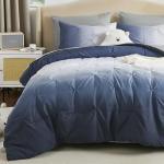 Dinjoy Ombre Comforter Set Queen Size, 7-Piece Bed in a Bag for All Season, Pintuck Colorful Rainbow Bedding Sets with Comforter, Flat Sheet, Fitted Sheet and Pillowcases & Shams, Blue