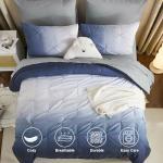 Dinjoy Ombre Comforter Set Queen Size, 7-Piece Bed in a Bag for All Season, Pintuck Colorful Rainbow Bedding Sets with Comforter, Flat Sheet, Fitted Sheet and Pillowcases & Shams, Blue