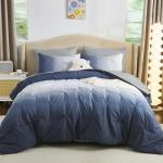 Dinjoy Ombre Comforter Set Queen Size, 7-Piece Bed in a Bag for All Season, Pintuck Colorful Rainbow Bedding Sets with Comforter, Flat Sheet, Fitted Sheet and Pillowcases & Shams, Blue
