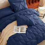 CozyLux King Size Comforter Set Navy Blue, Pintuck Bed in A Bag 7 Pieces, Pinch Pleat Blue Comforter King Size, Bedding Sets with Comforter, Sheets, Pillowcases & Shams