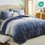 Dinjoy Ombre Comforter Set Queen Size, 7-Piece Bed in a Bag for All Season, Pintuck Colorful Rainbow Bedding Sets with Comforter, Flat Sheet, Fitted Sheet and Pillowcases & Shams, Blue