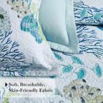 Tritard 3 Piece Coastal Beach Quilt Set Full/Queen Size Ocean Beach Themed Bedding Set Microfiber Lightweight Bedspread Coverlet with 2 Shams Starfish Coral Bed Covers for All Season, 90''x96''