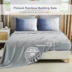 Dinjoy Ombre Comforter Set Queen Size, 7-Piece Bed in a Bag for All Season, Pintuck Colorful Rainbow Bedding Sets with Comforter, Flat Sheet, Fitted Sheet and Pillowcases & Shams, Blue