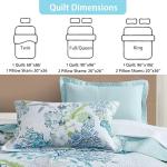 Tritard 3 Piece Coastal Beach Quilt Set Full/Queen Size Ocean Beach Themed Bedding Set Microfiber Lightweight Bedspread Coverlet with 2 Shams Starfish Coral Bed Covers for All Season, 90''x96''