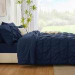 CozyLux King Size Comforter Set Navy Blue, Pintuck Bed in A Bag 7 Pieces, Pinch Pleat Blue Comforter King Size, Bedding Sets with Comforter, Sheets, Pillowcases & Shams