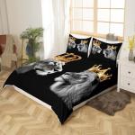 Wild Lion Animal Duvet Cover Queen Size,Golden Crown Print King and Queen Theme Bedding Set for Xmas Bedroom, Tropical African Style Microfiber Comforter Cover with 2 Pillowcases (No Comforter)