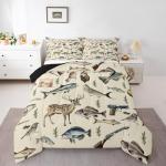 Erosebridal Hunting and Fishing Twin Bedding Set,Deer Hunting Comforter Set for Kids Boys Girls,Big Bass Pike Fish Comforter,Rustic Cabin Lake House Bedroom Room Decor,1 Pillowcase Breathable