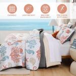 Djoymock Coastal Quilt Set Queen Size, 3 Pcs Summer Orange Beach Theme Bedding Set with Pillowcases Reversible Microfiber Ocean Comforter Set Nautical Lightweight Bedspread Coverlet Set for All Season