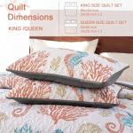 Djoymock Coastal Quilt Set Queen Size, 3 Pcs Summer Orange Beach Theme Bedding Set with Pillowcases Reversible Microfiber Ocean Comforter Set Nautical Lightweight Bedspread Coverlet Set for All Season