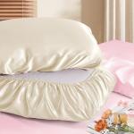 Manyshofu Satin Pillowcases for Hair Protection - 1Pcs Beige Pillow Cases, Elastic Band Standard & Queen Satin Pillowcases Luxury Silky Pillow Cases Travel Pillow Covers