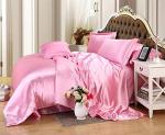 Rajan Linen Luxury Satin Duvet with Fitted Set Queen Bed-Sheets –4-Piece Includes: 16”-18” Inch Super Extra Deep Pocket Fitted Sheet – Perfectly Fit Queen Size –Pink.
