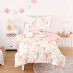 Wake In Cloud - Toddler Bedding Set for Girls, Cute Unicorn Floral Botanical, 4 Pieces Soft Crib Bed Set Including Comforter, Sheets and Pillowcase, Light Cream