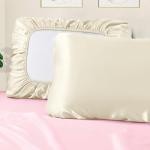 Manyshofu Satin Pillowcases for Hair Protection - 1Pcs Beige Pillow Cases, Elastic Band Standard & Queen Satin Pillowcases Luxury Silky Pillow Cases Travel Pillow Covers