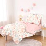 Wake In Cloud - Toddler Bedding Set for Girls, Cute Unicorn Floral Botanical, 4 Pieces Soft Crib Bed Set Including Comforter, Sheets and Pillowcase, Light Cream