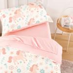 Wake In Cloud - Toddler Bedding Set for Girls, Cute Unicorn Floral Botanical, 4 Pieces Soft Crib Bed Set Including Comforter, Sheets and Pillowcase, Light Cream