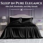 SLEEP SANCTUARY Satin Sheets King Size – 4 Piece Luxury Silky Bed Set, Softer Than Silk, 15" Deep Pocket, Cooling & Wrinkle-Free, Moisture-Wicking & Breathable for Hair & Skin (Black)