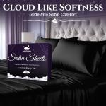 SLEEP SANCTUARY Satin Sheets King Size – 4 Piece Luxury Silky Bed Set, Softer Than Silk, 15" Deep Pocket, Cooling & Wrinkle-Free, Moisture-Wicking & Breathable for Hair & Skin (Black)